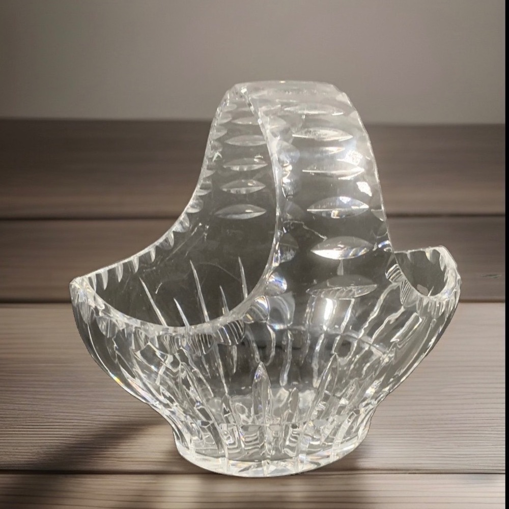 Ceska Lead Crystal Basket Hand Cut Glass Starburst Base Clear Decorative Bowl